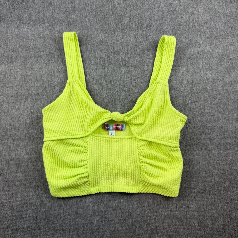 Urban Outfitters Crop Top‎ Womens Small Lime Green Ribbed Knot Front Cutout